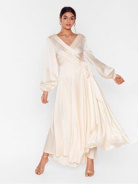 Nasty Gal Cream Wrap Maxi Dress with Tie Belt